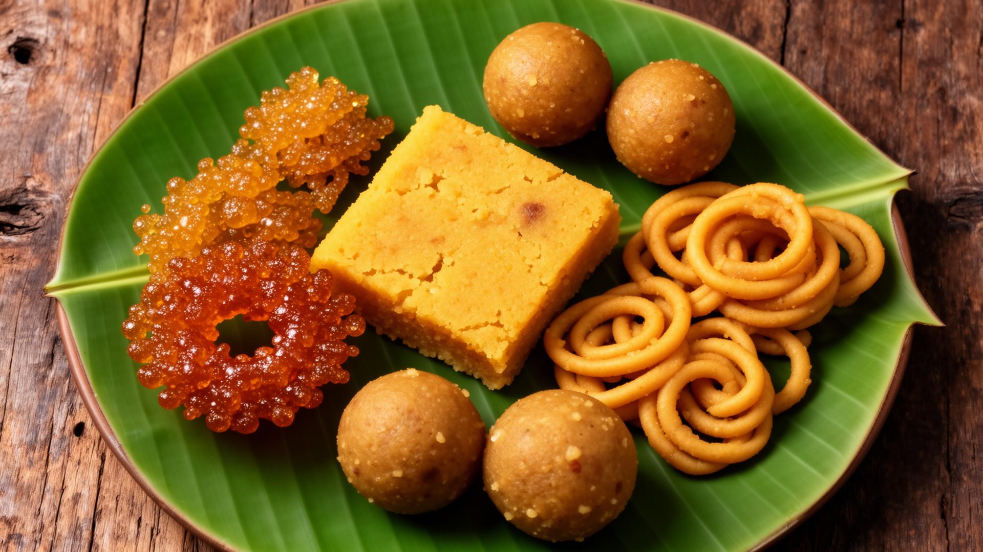 Assortment of traditional South Indian sweets and snacks
